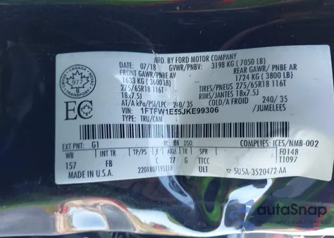 2018 Ford F-150 Xlt from USA, damaged, VIN 1FTFW1E55JKE99306